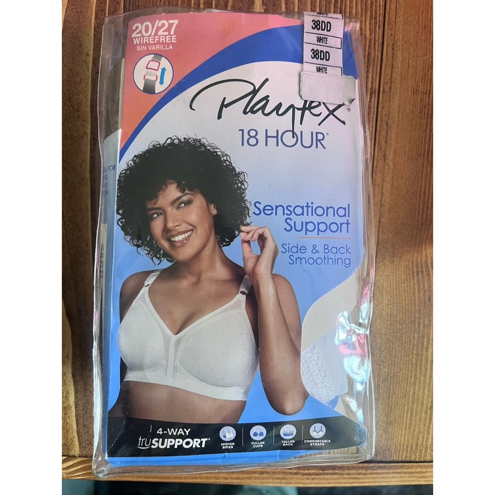 NIB White Floral Lace Print Playtex 18 Hour Wireless Bra #20/27 Size 38DD 070